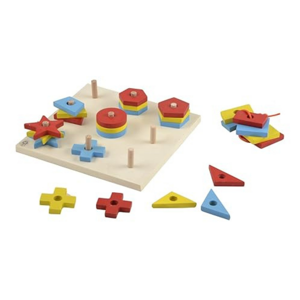 SkilloFun Wooden Geometric Shape Sorter Non-Toxic Wooden Geometric Shape Sorting Puzzle