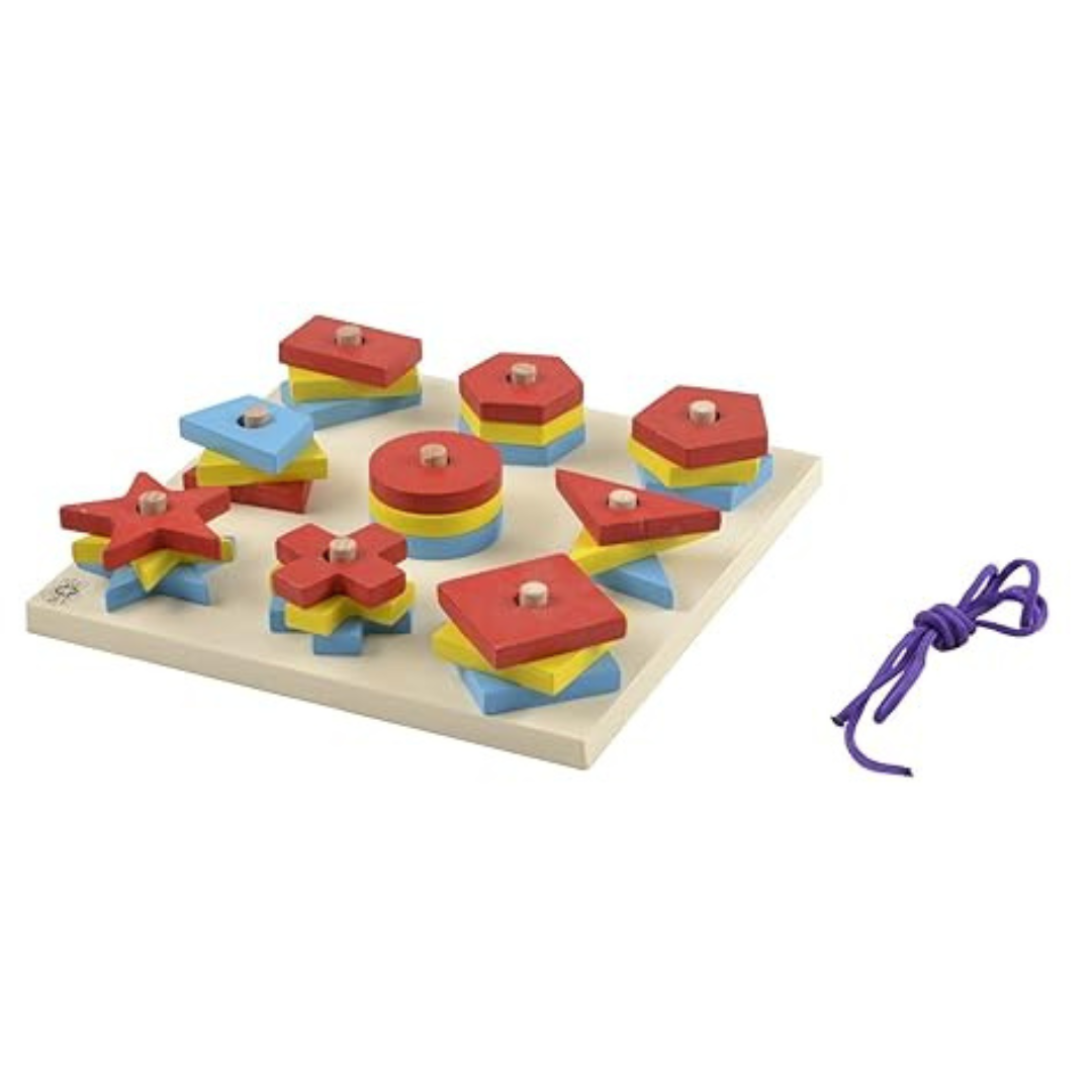 SkilloFun Wooden Geometric Shape Sorter Non-Toxic Wooden Geometric Shape Sorting Puzzle