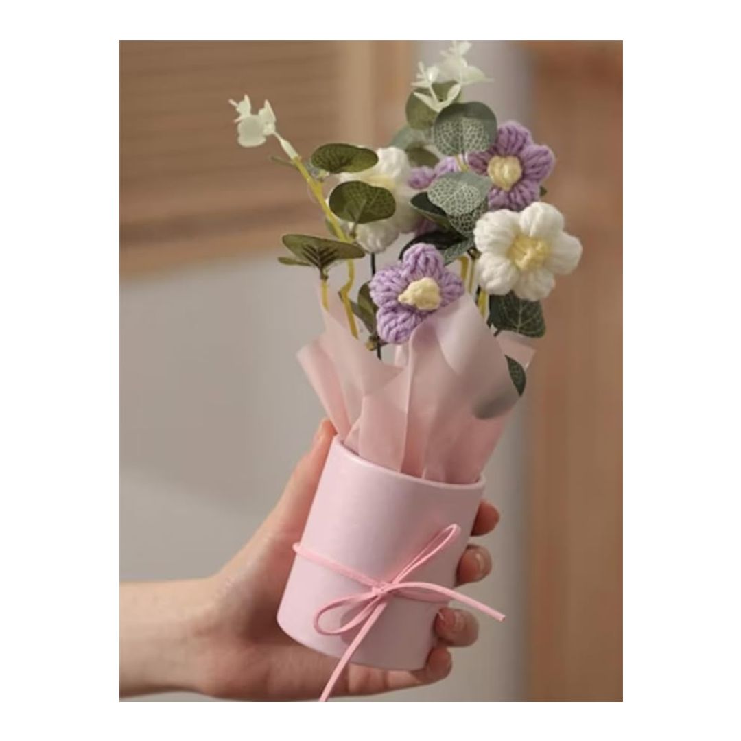 Artificial Crochet Flower Bouquet/Artificial Flowers Bunch Purple Daisy Bouquet