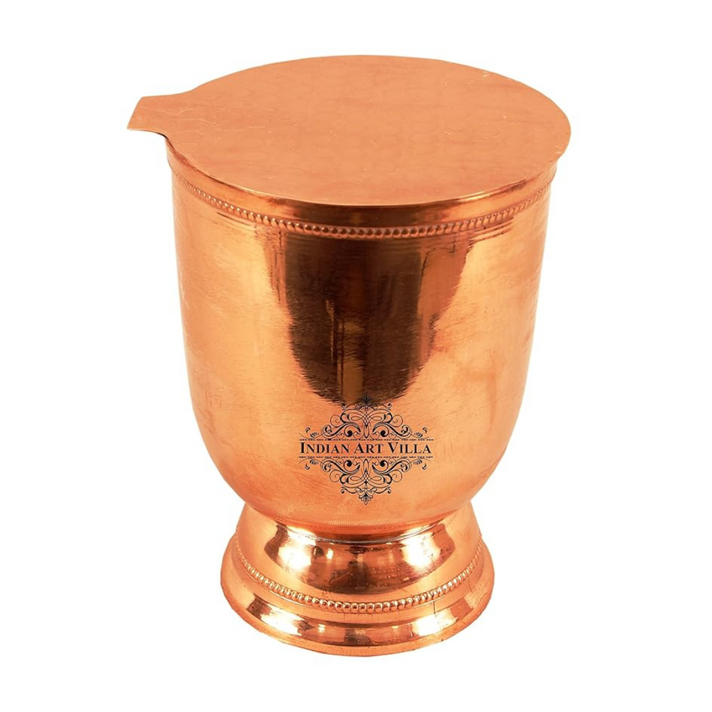 Indian Art Villa 4.0" X 2.7" Pure Copper Wine Glass Tumbler Cup With Bottom & 1 Copper Coaster | 450 ml Capacity