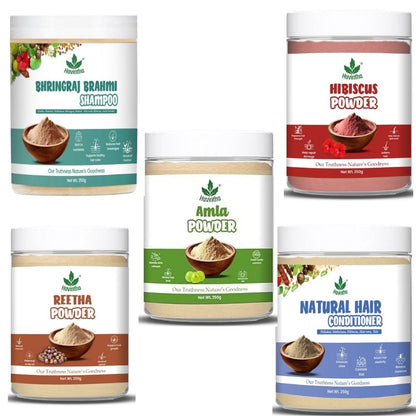 Havintha Amla Reetha Shikakai Bringraj & Hibiscus Powder For Hair - 250 Grams  Each (Combo Pack of 5)