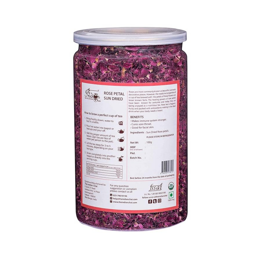 The Indian Chai - Rose Petals Sun Dried - 100 gms (Pack of 2)