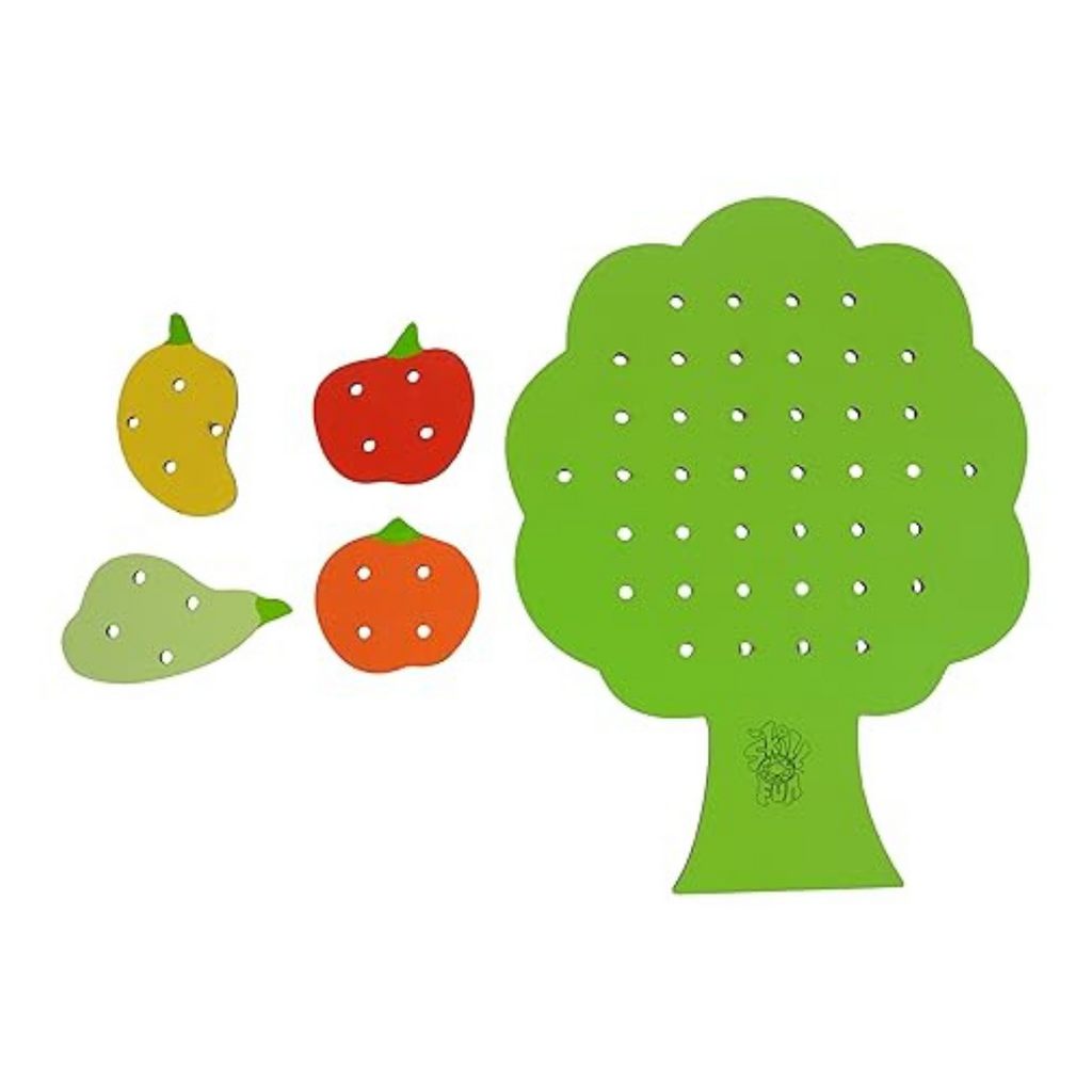 Skillofun Wooden Sewing Tree with Fruits Multi Color Eco-Friendly Vibrant Puzzle Toy for Kids
