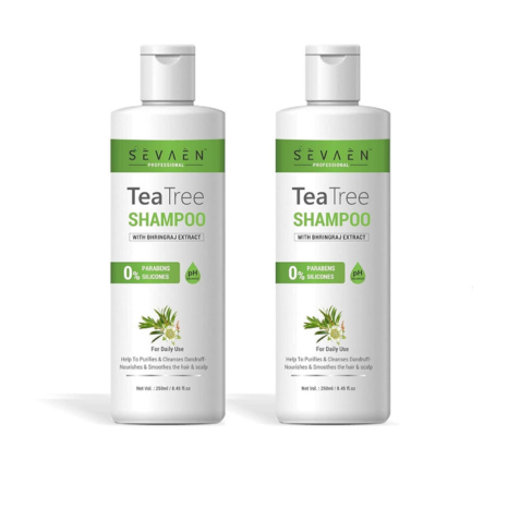 Sevaen Tea Tree Shampoo Bhringraj Extract No Parabens - 250 ml Each (Pack of 2)