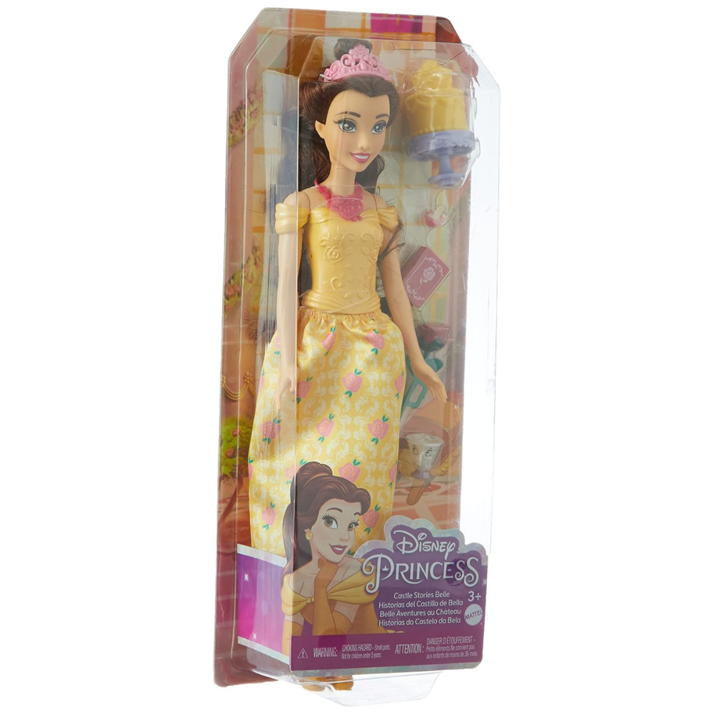 Mattel Disney Princess Toys Belle Fashion Doll with Chip Figure and Accessories