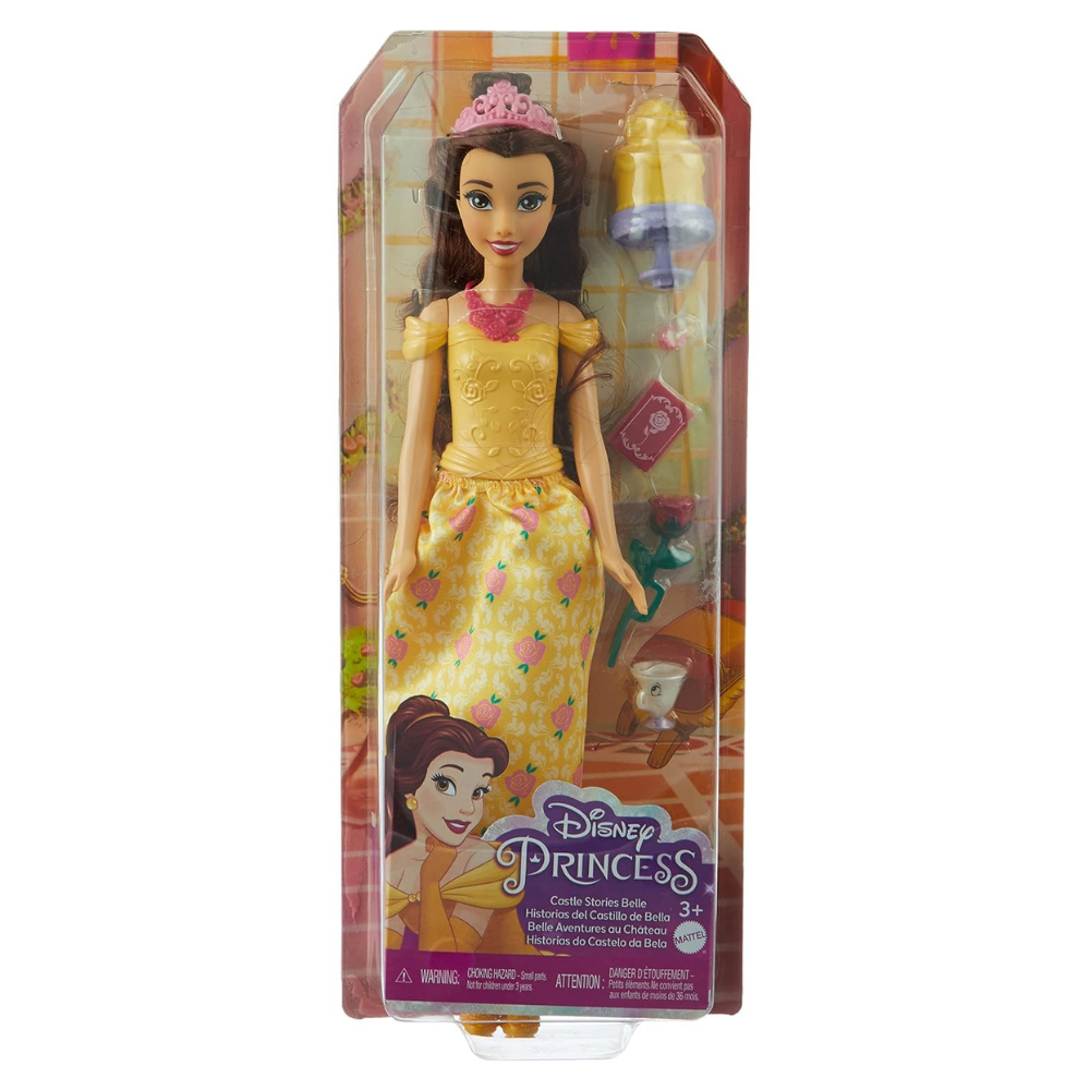 Mattel Disney Princess Toys Belle Fashion Doll with Chip Figure and Accessories