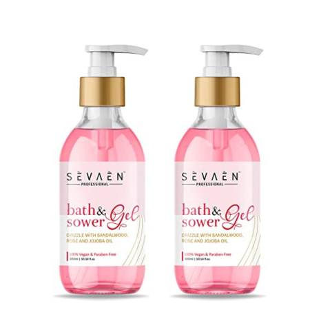 Sevaen Bath & Shower Gel Drizzle With Sandalwood Rose Oil - 300 gms Each (Pack of 2)