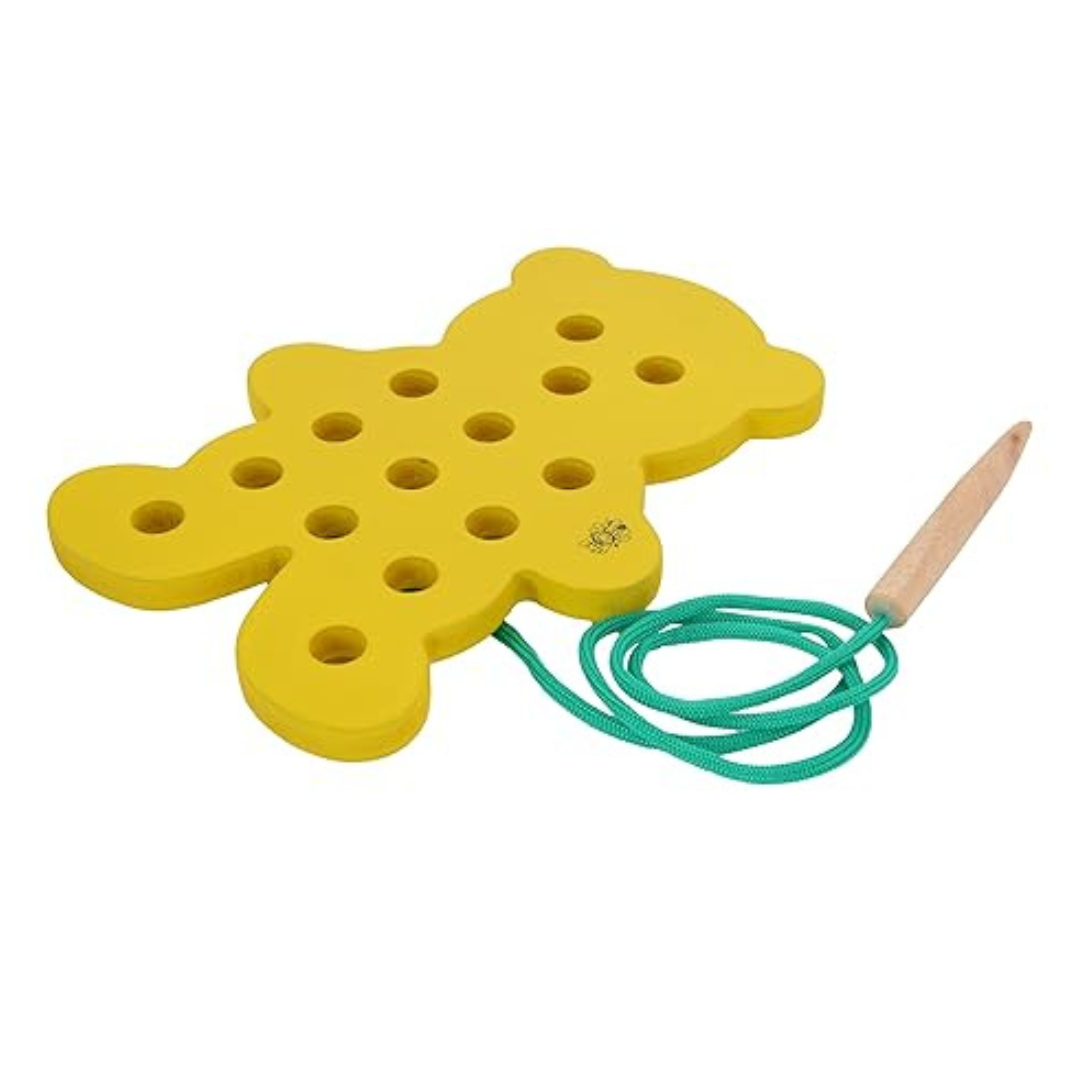 Skillofun H-4G Sewing Toy Teddy Bear Multi Color Non-Toxic eco-Friendly Wooden Toy with Holes for Lacing