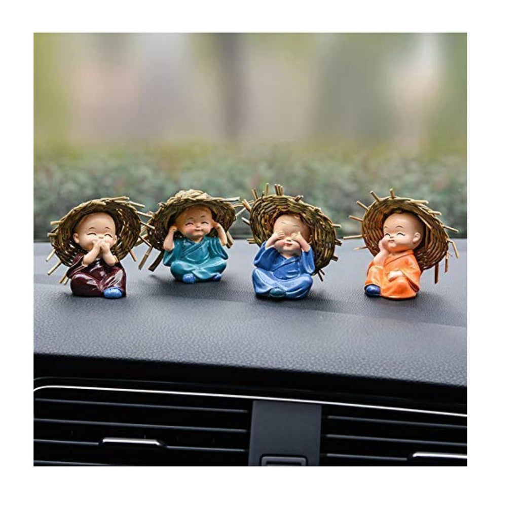 Nrson Set of 4 Baby Hat Monk Buddha Idols Showpiece for Car Dashboard/home Decor