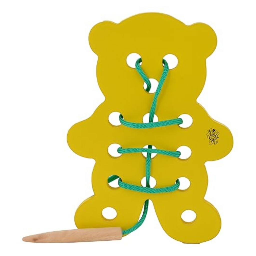 Skillofun H-4G Sewing Toy Teddy Bear Multi Color Non-Toxic eco-Friendly Wooden Toy with Holes for Lacing