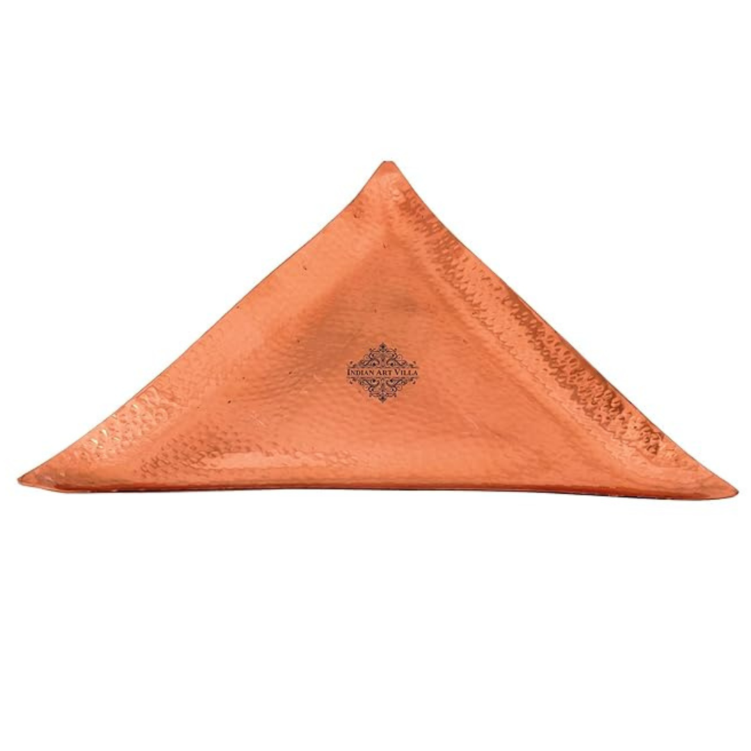 Indian Art Villa Hammered Copper Triangular Serving Tray Length 12.5" Inch Brown - 592 gms