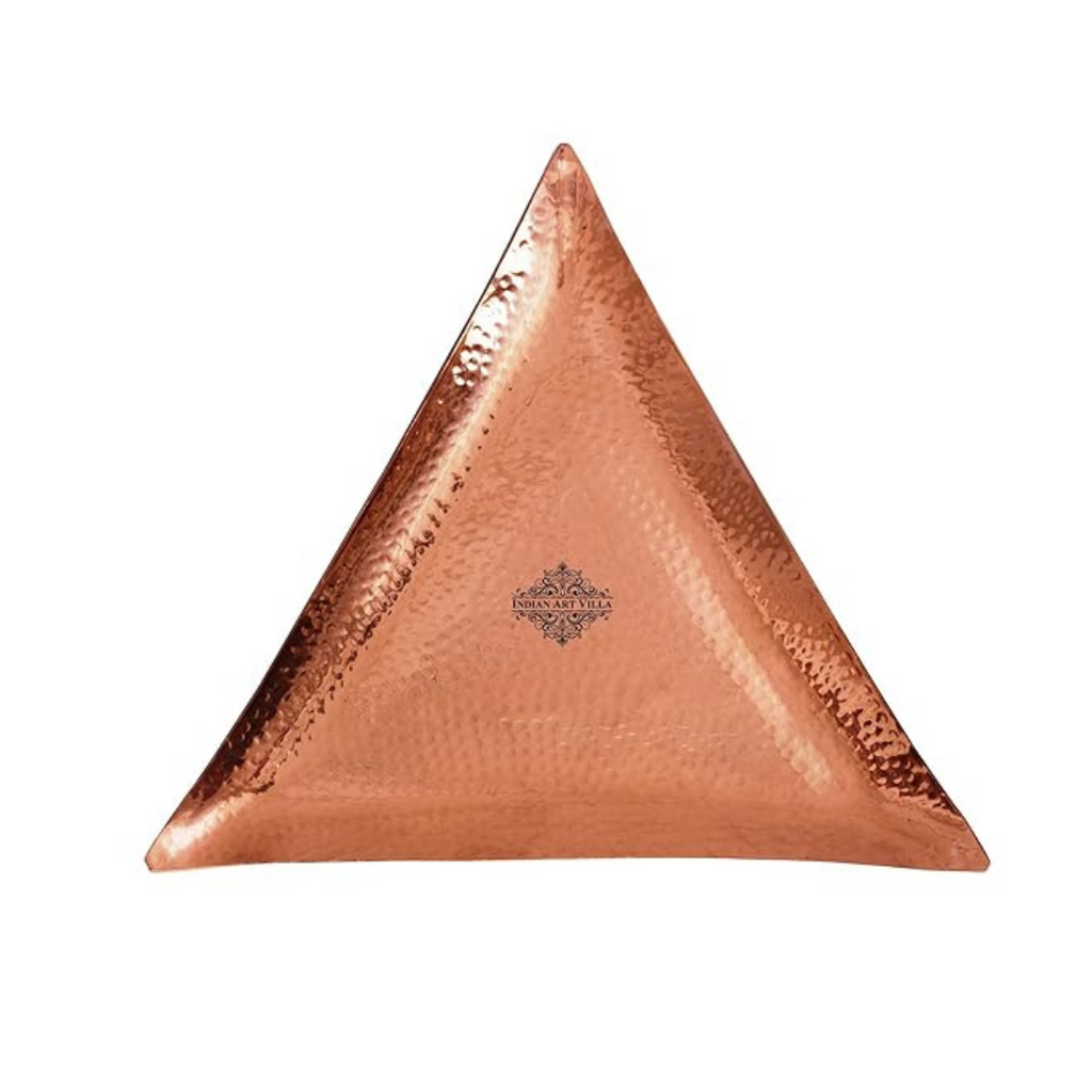 Indian Art Villa Hammered Copper Triangular Serving Tray Length 12.5" Inch Brown - 592 gms