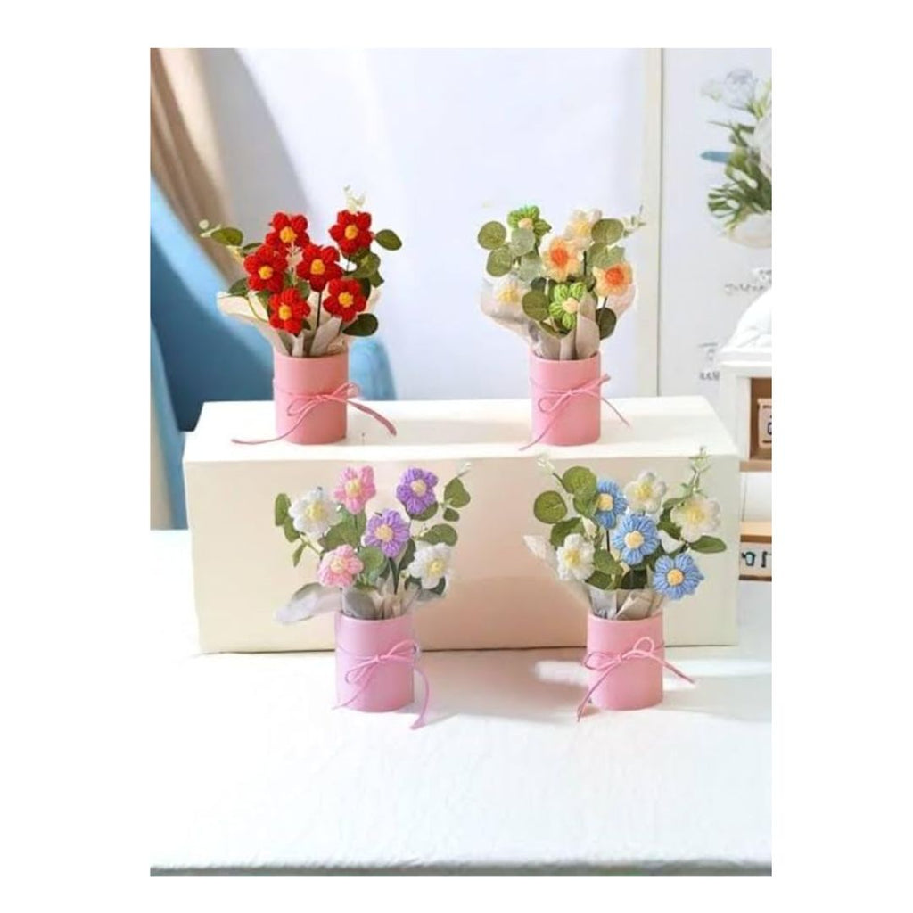Artificial Crochet Flower Bouquet/Artificial Flowers Bunch Red Daisy Bouquet