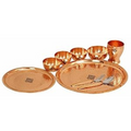 Indian Art Villa Pure Copper Hammered Design 9 Pieces Dinner Set