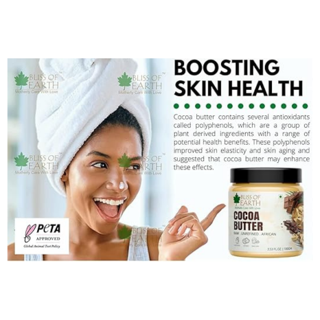 Bliss of Earth Cocoa Butter Pure Organic African Raw For Body Lotion - 100 gms Each (Pack of 2)