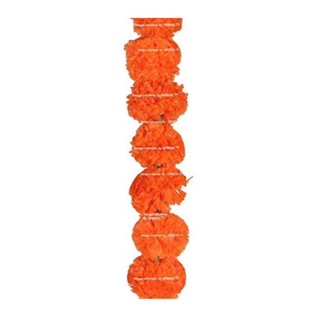 Artificial Marigold Fluffy Flowers Garlands for Decoration Dark Orange 5 Pieces