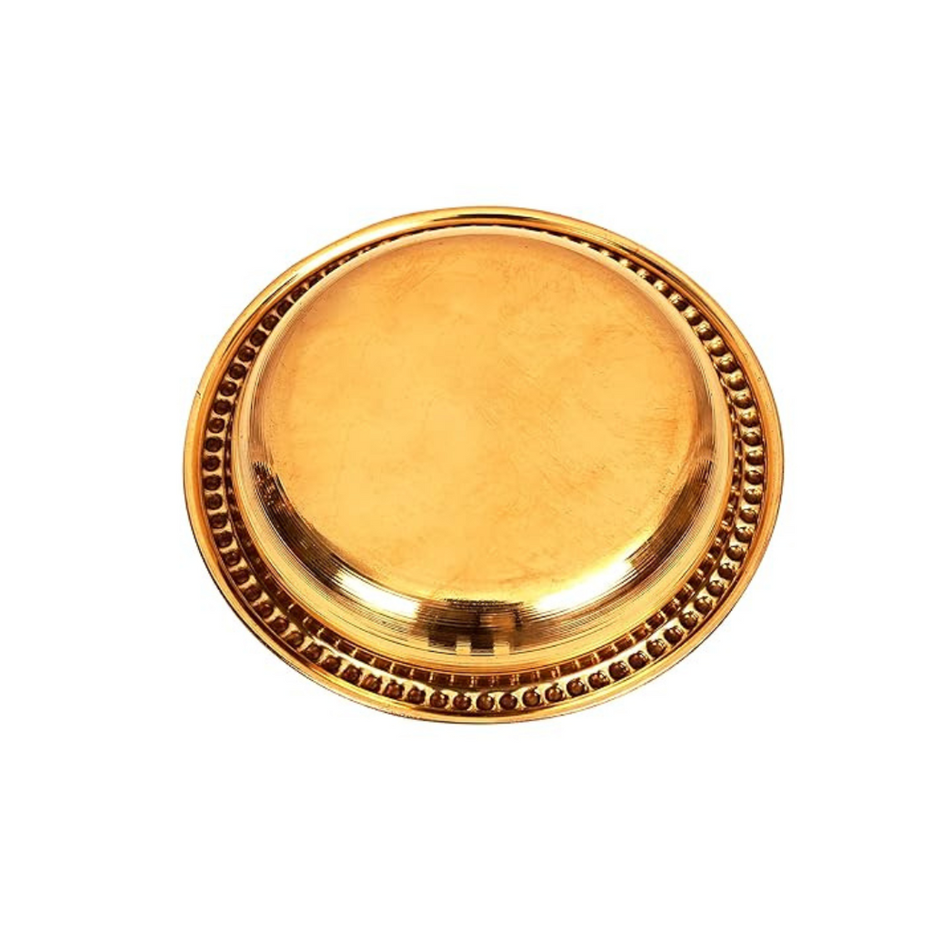 Indian Art Villa Embossed Design Brass Rice Plate Pudding Plate Diameter 4.5" Inch - 150 gms