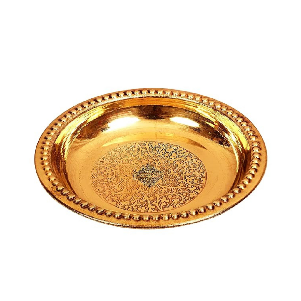 Indian Art Villa Embossed Design Brass Rice Plate Pudding Plate Diameter 4.5" Inch - 150 gms
