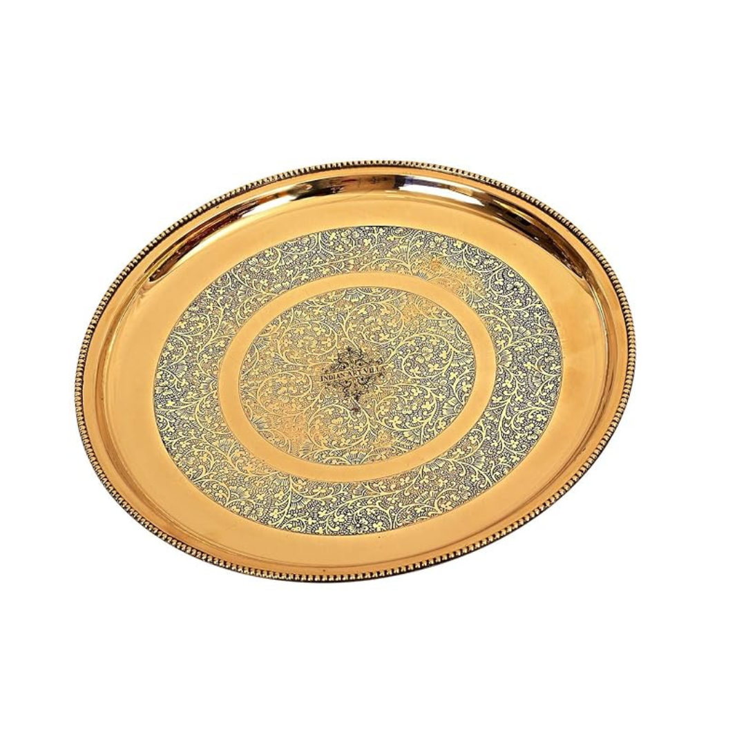 Indian Art Villa Brass Double Ring Floral Design Plate Diameter 12" Inch, Gold