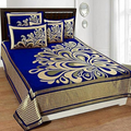 Fresh From Loom Chenille Velvet 500 TC Bed Cover 1 Double Bed King Size Bedsheet with 2 Pillow Cover Rangoli Blue