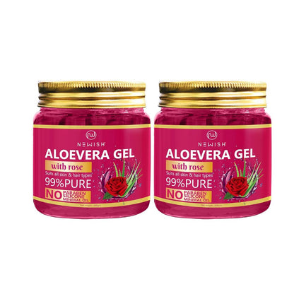 Newish Pure Aloe Vera Gel with Rose for Skin Hair - 200 gms (Pack of 2)