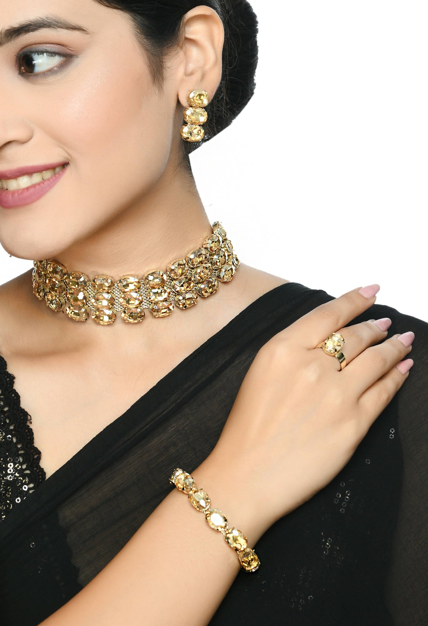 Mominos Fashion Johar Kamal Gold-Polished Finish Stone Choker For Women (Golden)