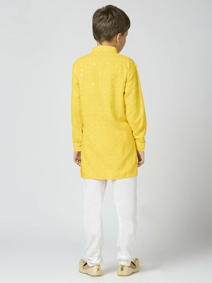 Joban Fashion Kids Island Full Sleeves Cotton Kurta and Pyjama Set with Sequin work - Yellow