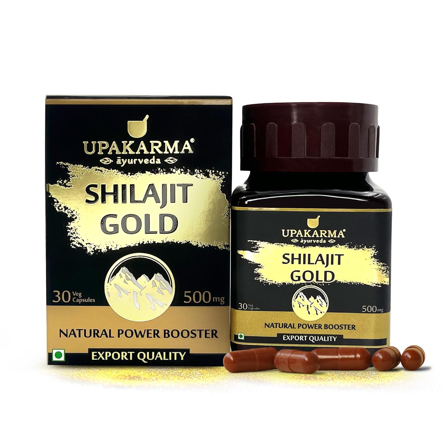 Upakarma Shilajit Gold 30 Capsules | Contains Gold | For Power, Stamina, Muscle Growth & Energy | Ashwagandha, Gokshura, Kali Musali & Other Action Herbs