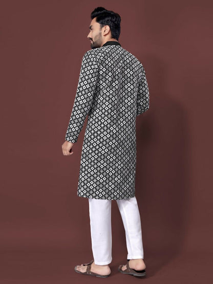 Black Embroidered Mens Kurta with Pajama by Infinity Export