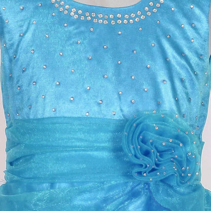 Asmaani Baby Girl's Sky Blue Satin Knee Length Frock (AS-DRESS-22142)
