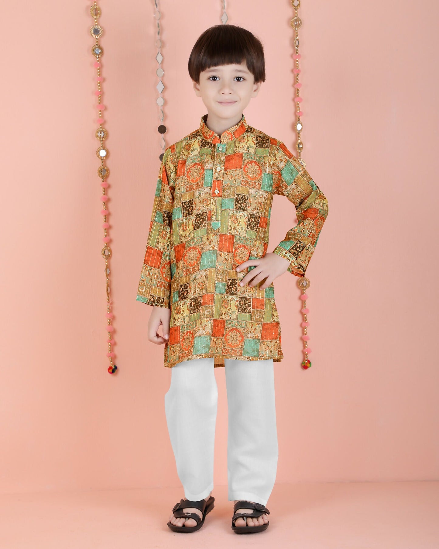 Joban Fashion Kids Island Cotton Full Sleeves Printed Kurta and Pyjama- Multi