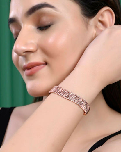 VOJ Gold-Polished AD Studded Multi Layar Charm Bracelet