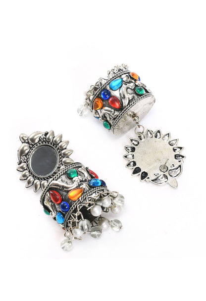 Mominos Fashion Johar Kamal Women Multi Kundan Oxidised Jhumkas