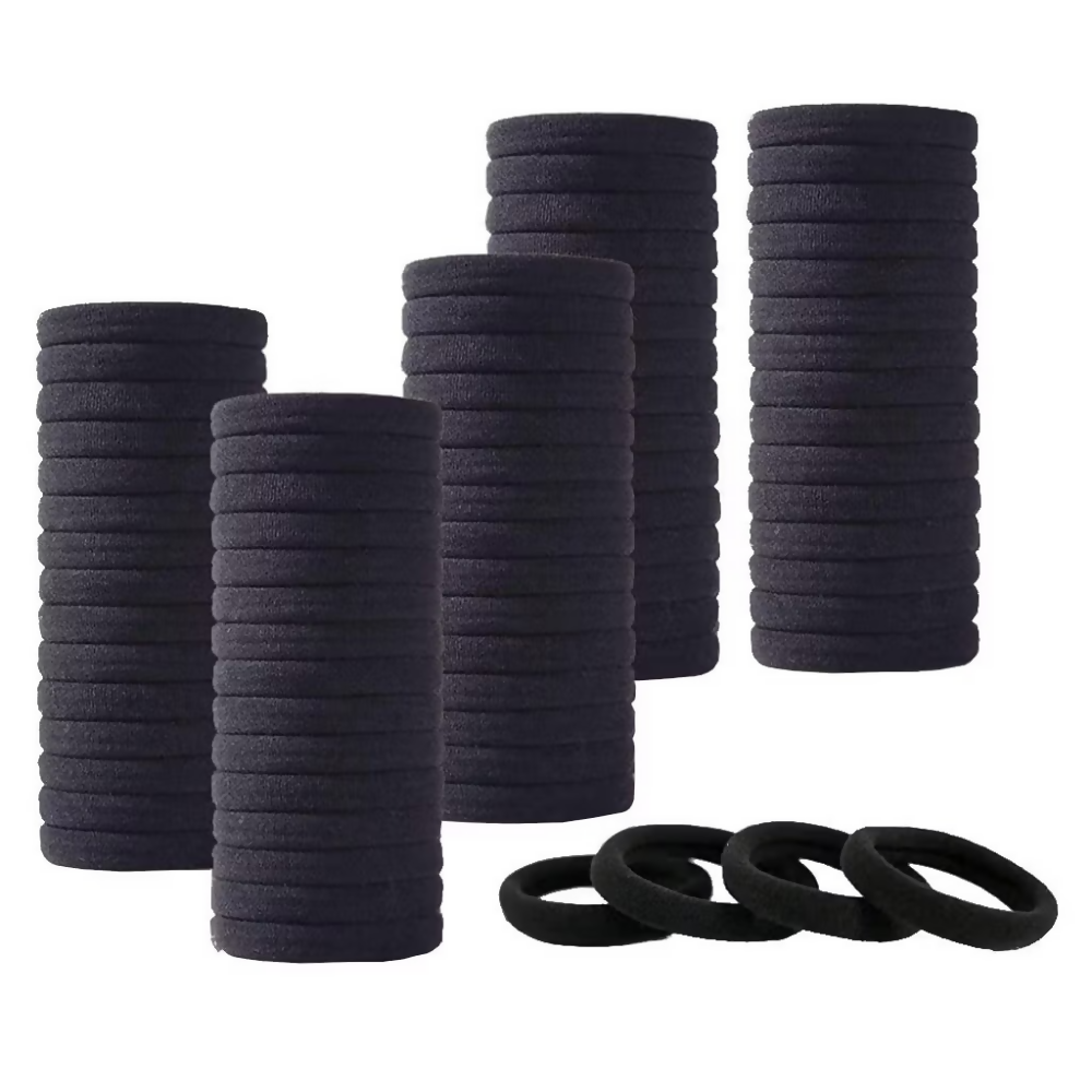 Bronson Professional Hair Rubber Bands Ponytail Holder with Storage Box - Black