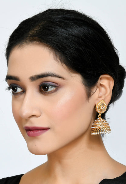 Mominos Fashion Johar Kamal Leaf Design Jhumka With Stone & Pearl