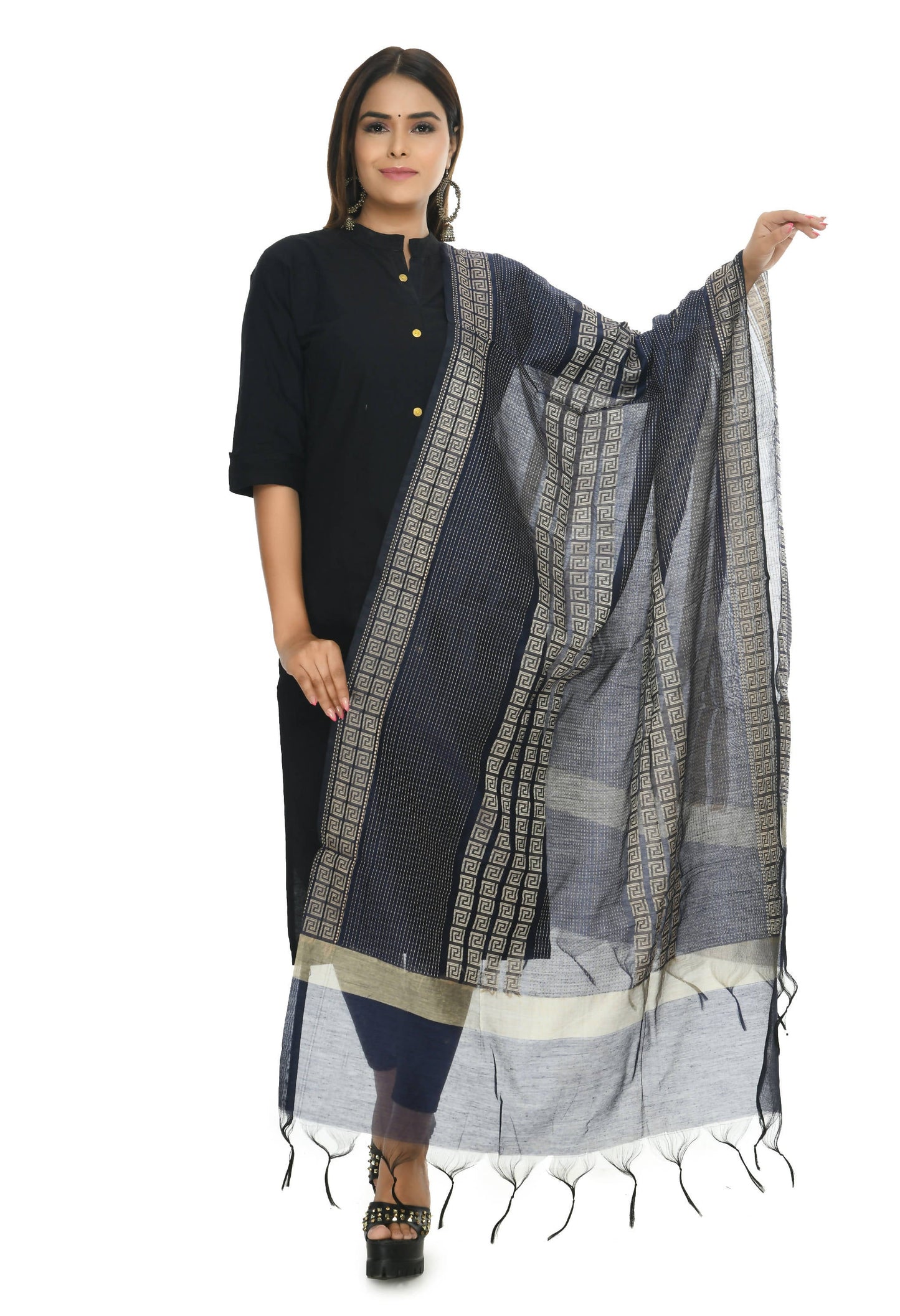 Mominos Fashion Moeza Handloom Cotton Navy Blue Dupatta