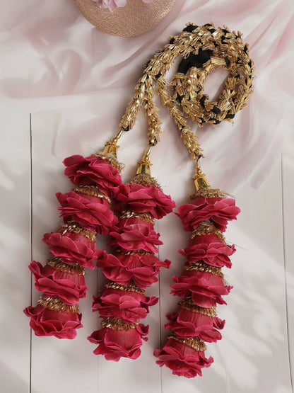 Ruby Raang Gold Gota Pati Work And Dark Pink Rosses With Black Thread & Golden Stones