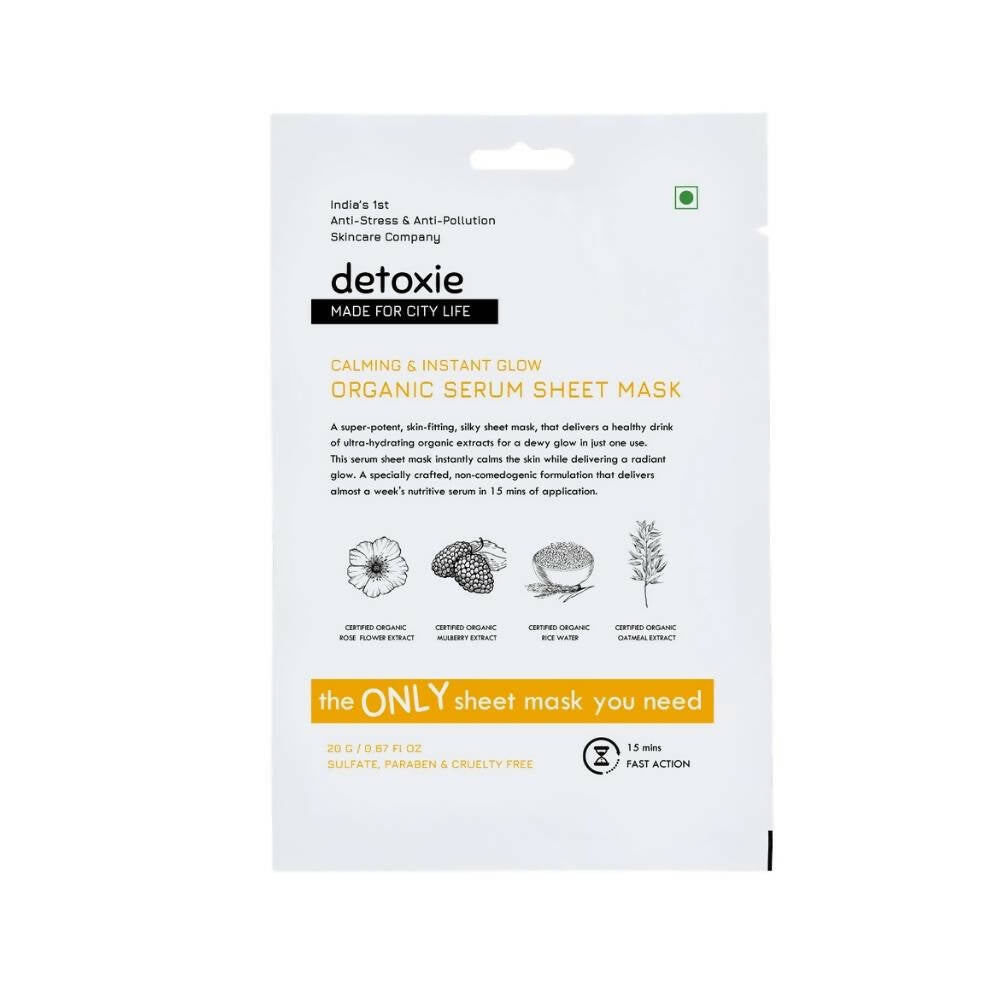 Detoxie Calming & Instant Glow Organic Serum Sheet Mask - 20 gms