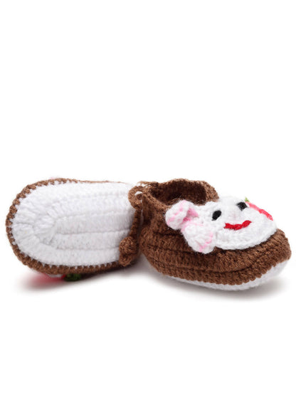 Chutput Kids Woollen Hand Knitted Self Desgin Booties - Brown