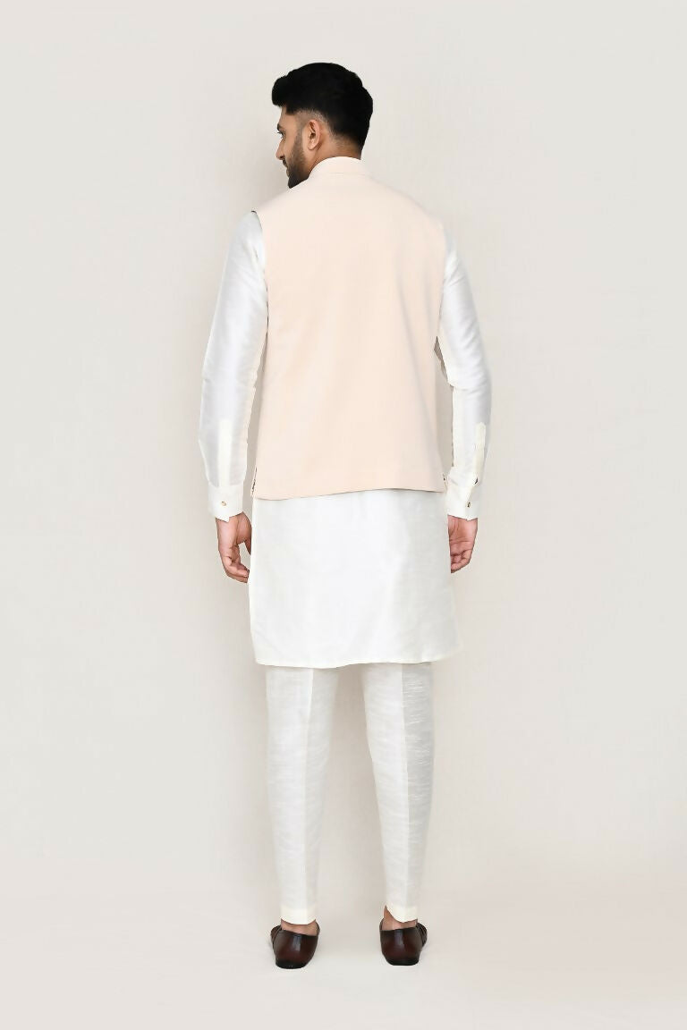 Joban Fashion White Colored Art Silk Fabric Kurta, Jacket With Straight Fit Pant