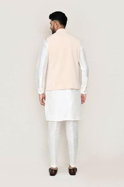 Joban Fashion White Colored Art Silk Fabric Kurta, Jacket With Straight Fit Pant