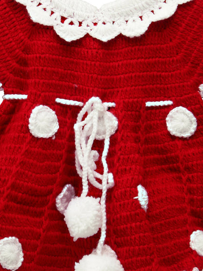 ChutPut Hand knitted Crochet Santa Dress For Baby Girls - Red