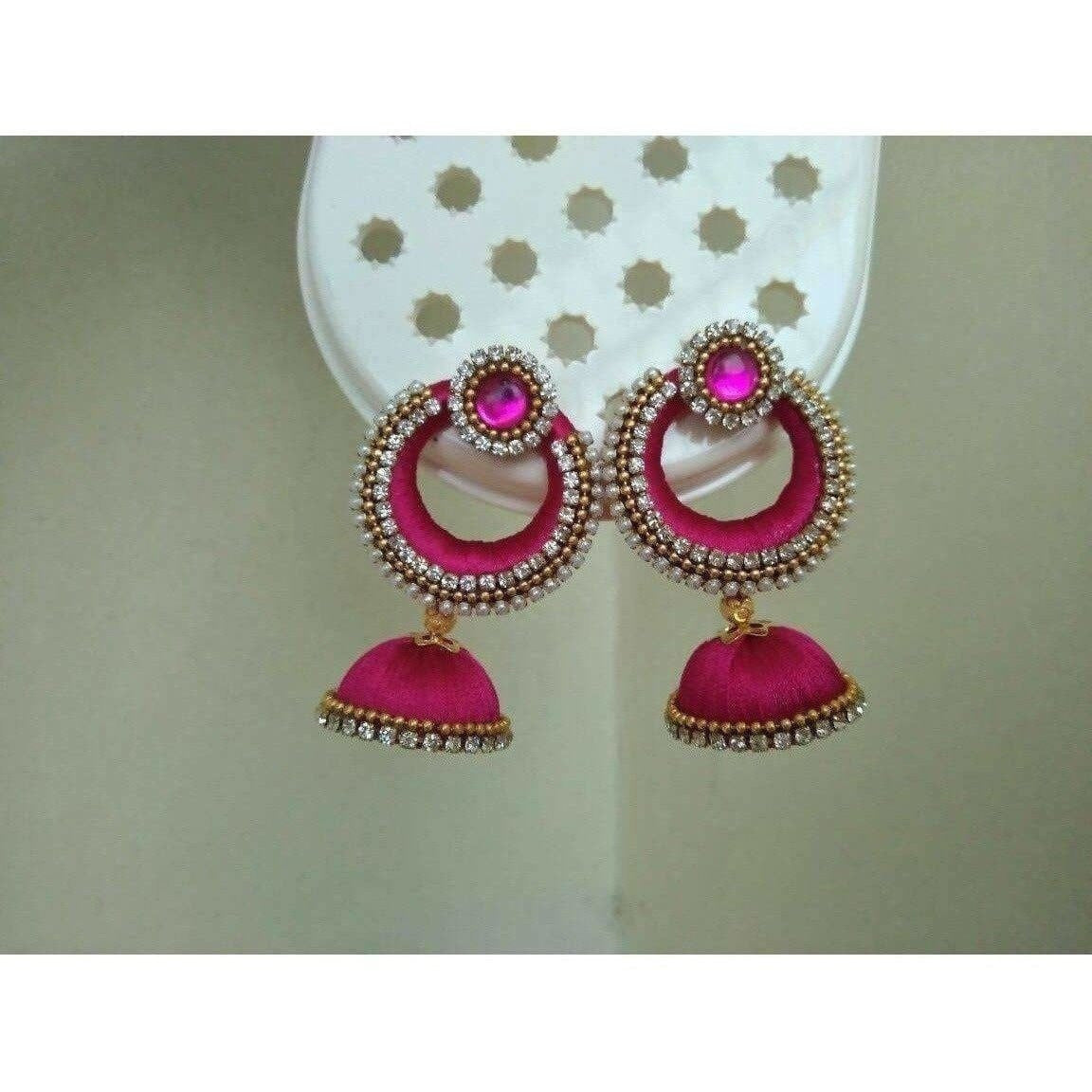 Pink Color Jhumki Earrings