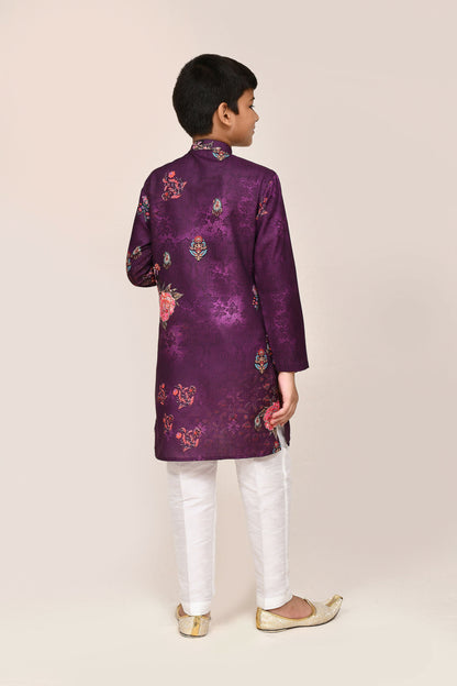 Joban Fashion Art Silk Purple Kurta With Straight Fit Pant