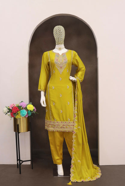 Anaita Yellow Heavy Chinon Readymade Suit with Embroidery & Sequence Work