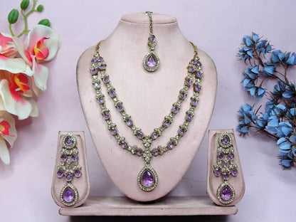 Jewel City Teardrop Bridal Necklace Set with Earrings & Maang Tikka - Ethnic Wedding Jewelry for Brides & Parties