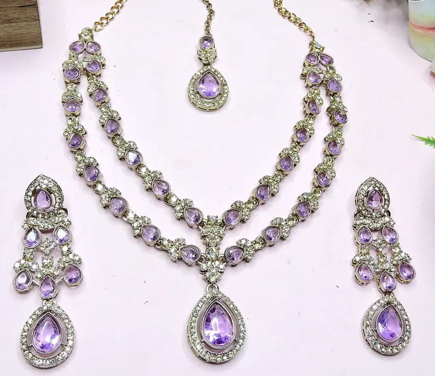 Jewel City Teardrop Bridal Necklace Set with Earrings & Maang Tikka - Ethnic Wedding Jewelry for Brides & Parties