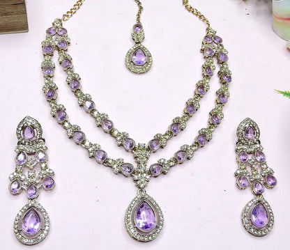 Jewel City Teardrop Bridal Necklace Set with Earrings & Maang Tikka - Ethnic Wedding Jewelry for Brides & Parties