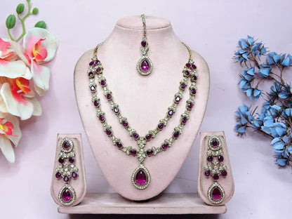 Jewel City Teardrop Bridal Necklace Set with Earrings & Maang Tikka - Ethnic Wedding Jewelry for Brides & Parties