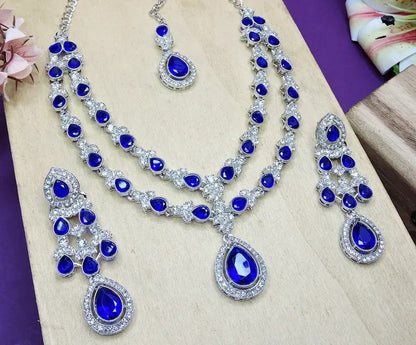 Jewel City Teardrop Bridal Necklace Set with Earrings & Maang Tikka - Ethnic Wedding Jewelry for Brides & Parties